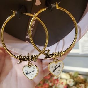 RARE JUICY LARGE GOLD HOOPS WITH HEART CHARM